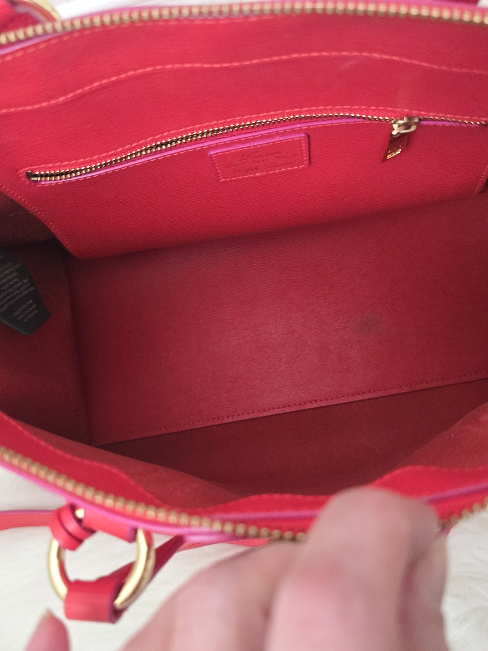 Lauren Ralph Lauren Leather Satchel Crossbody Coral Red Gold Hardware - Picture 8 of 11